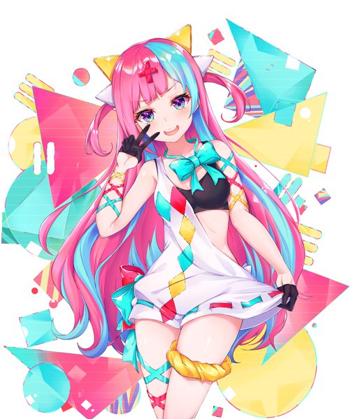 Anime picture 3203x3831 with virtual youtuber the moon studio pinky pop hepburn lebring single long hair tall image looking at viewer blush fringe highres breasts open mouth blue eyes light erotic simple background smile standing payot blue hair