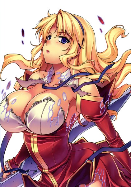 Anime picture 4915x7009 with freezing satellizer el bridget kim kwang hyun single long hair tall image looking at viewer blush highres breasts open mouth blue eyes light erotic blonde hair large breasts absurdres cleavage scan official art girl