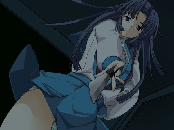Anime picture 1600x1200 with suzumiya haruhi no yuutsu kyoto animation asakura ryouko light erotic dark background girl