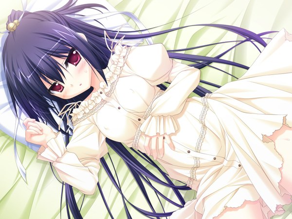 Anime picture 1600x1200 with deliverer! (game) long hair blush black hair red eyes game cg loli girl dress