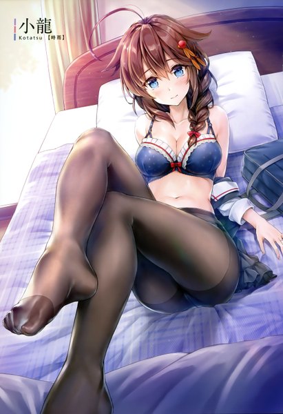 Anime picture 2055x3000 with kantai collection shigure destroyer kotatsu (kotatsu358) single long hair tall image looking at viewer blush fringe highres breasts blue eyes light erotic hair between eyes brown hair large breasts bare shoulders payot cleavage ahoge