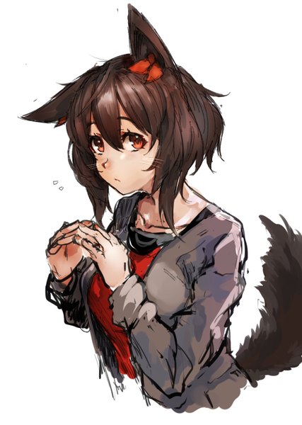 Anime picture 1089x1531 with original maido mido single tall image looking at viewer short hair simple background red eyes brown hair white background animal ears tail animal tail cat ears open clothes open jacket cat girl cat tail cat eyes girl