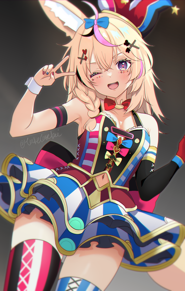 Anime picture 2605x4093 with virtual youtuber hololive omaru polka toketa-sekai single long hair tall image looking at viewer blush fringe highres breasts open mouth light erotic blonde hair smile hair between eyes standing purple eyes bare shoulders
