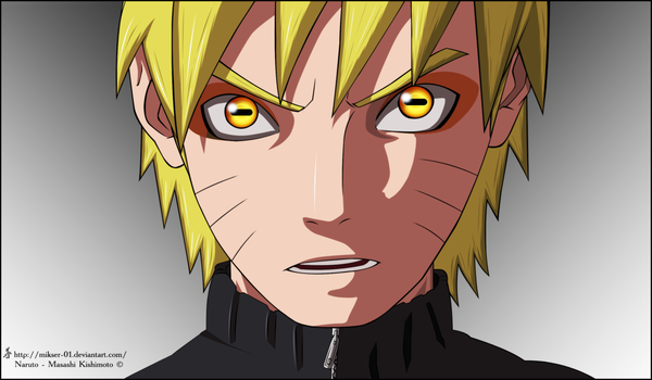 Anime picture 2599x1519 with naruto studio pierrot naruto (series) uzumaki naruto gold-mk single highres short hair open mouth blonde hair simple background wide image yellow eyes grey background coloring facial mark portrait face framed whisker markings
