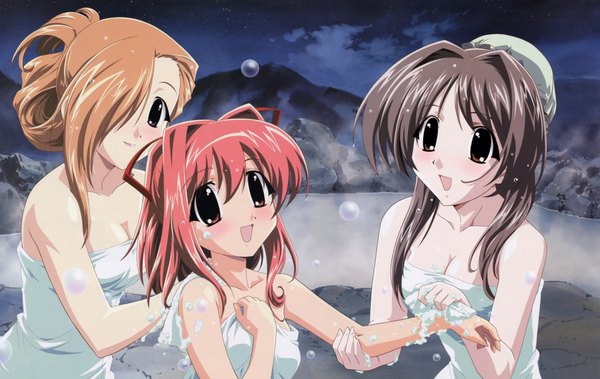 Anime picture 1900x1203 with happy lesson rokumatsuri minazuki yazakura hazuki highres light erotic naked towel towel onsen