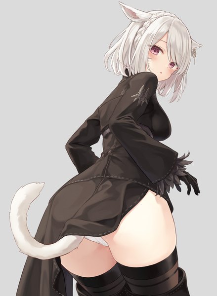 Anime picture 2388x3262 with final fantasy nier nier:automata final fantasy xiv square enix yorha no. 2 type b miqo'te azuuru single tall image looking at viewer blush fringe highres short hair breasts open mouth light erotic simple background standing