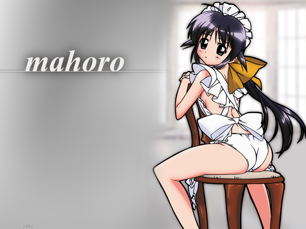 Anime picture 1600x1200 with mahoromatic andou mahoro long hair light erotic sitting maid sitting on person girl underwear panties