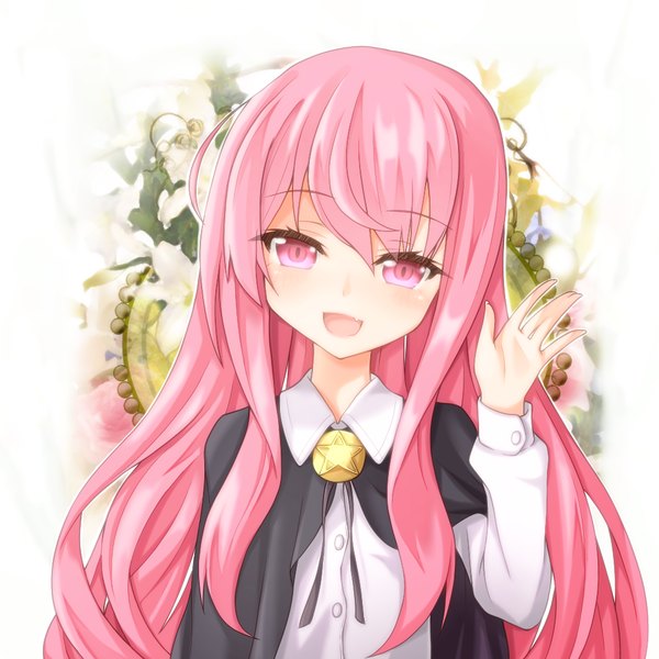Anime picture 1000x1000 with zero no tsukaima j.c. staff louise francoise le blanc de la valliere rateratte single long hair looking at viewer open mouth pink hair pink eyes girl flower (flowers)
