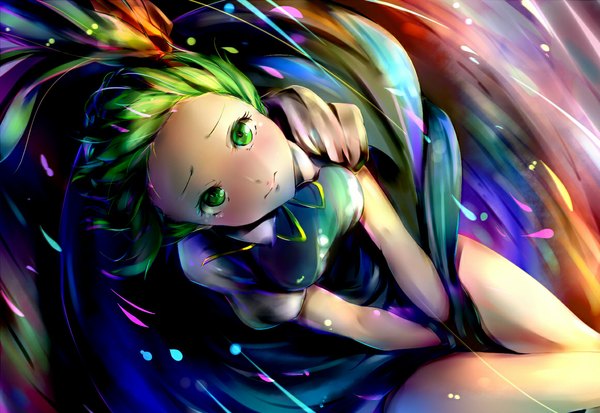 Anime picture 1160x800 with touhou daiyousei single long hair looking at viewer blush green eyes green hair from above fairy girl dress wings
