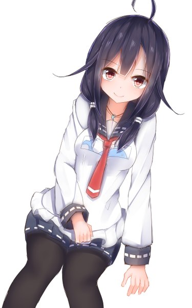 Anime picture 813x1301 with kantai collection taigei light aircraft carrier mizushina minato single long hair tall image looking at viewer blush smile red eyes sitting twintails purple hair ahoge arm support low twintails girl skirt uniform school uniform