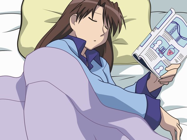 Anime picture 1600x1200 with azumanga daioh j.c. staff mizuhara koyomi sleeping girl bed pajamas
