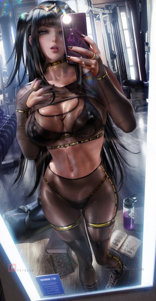 Anime picture 1866x3600 with fire emblem fire emblem awakening nintendo nike sarja sakimichan single long hair tall image looking at viewer fringe highres breasts light erotic black hair large breasts standing purple eyes cleavage indoors