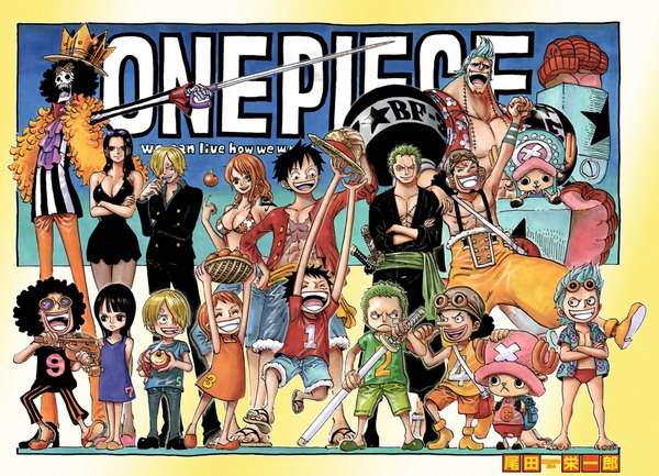 Anime picture 1798x1300 with one piece toei animation nami (one piece) monkey d. luffy nico robin roronoa zoro sanji tony tony chopper usopp franky brook (one piece) oda eiichirou long hair looking at viewer fringe highres short hair breasts open mouth black hair