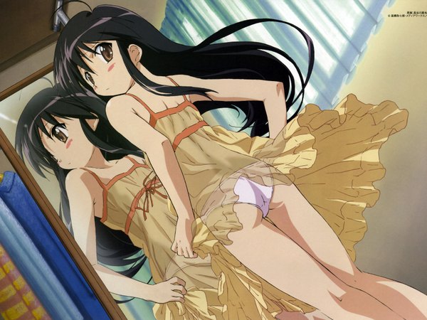 Anime picture 3200x2400 with shakugan no shana j.c. staff shana single long hair highres light erotic black hair brown eyes looking back underwear only reflection girl underwear panties mirror