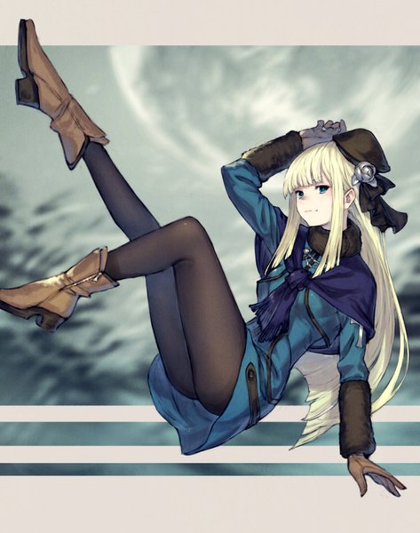 Anime picture 2591x3289 with fate (series) fate/grand order lord el-melloi ii case files reines el-melloi archisorte kusano shinta single long hair tall image looking at viewer blush fringe highres blue eyes light erotic blonde hair payot full body bent knee (knees) blunt bangs arm up