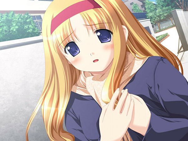 Anime picture 1024x768 with alto miharu - alto another story wakana chitose single long hair blush blue eyes blonde hair game cg girl hairband