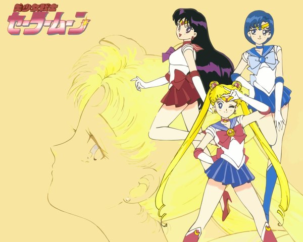 Anime picture 1280x1024 with bishoujo senshi sailor moon toei animation tsukino usagi mizuno ami hino rei vector logo girl