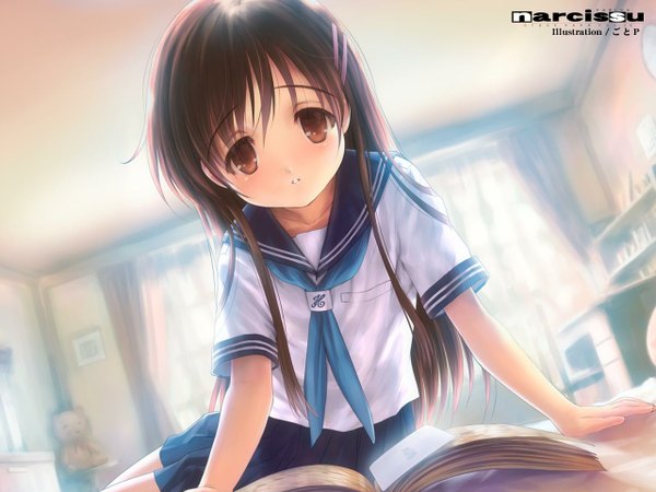 Anime picture 1280x960 with narcissu sakura setsumi goto p long hair brown hair brown eyes uniform school uniform