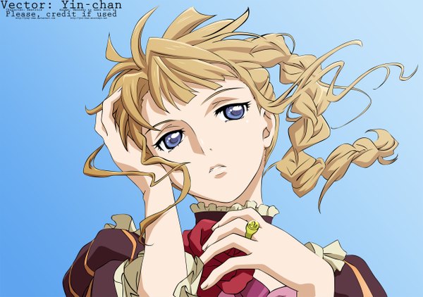 Anime picture 2500x1762 with umineko no naku koro ni beatrice highres blue eyes simple background blonde hair girl ring