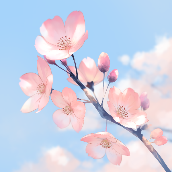 Anime picture 1700x1700 with original sousou (sousouworks) sky cloud (clouds) cherry blossoms no people spring flower (flowers) petals branch