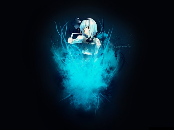 Anime picture 1600x1200 with touhou konpaku youmu fringe white hair black background girl bow hair bow