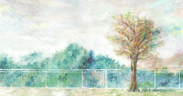 Anime picture 1043x548 with original he (artist) wide image sky no people landscape plant (plants) tree (trees)