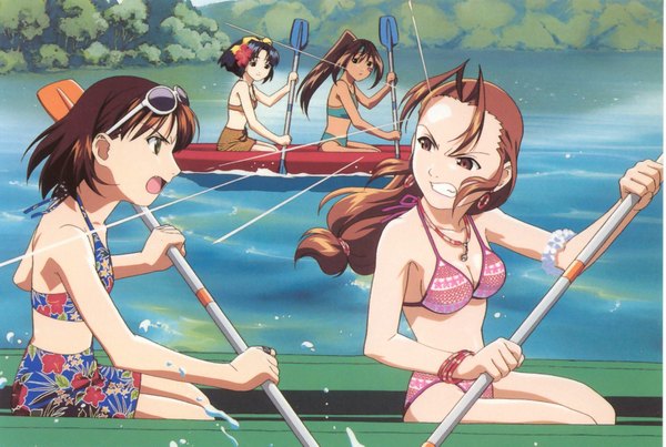 Anime picture 2084x1400 with starship girl yamamoto yohko j.c. staff yamamoto youko hakuhouin ayano kagariya momiji midou madoka watanabe akio highres swimsuit bikini floral print bikini tagme