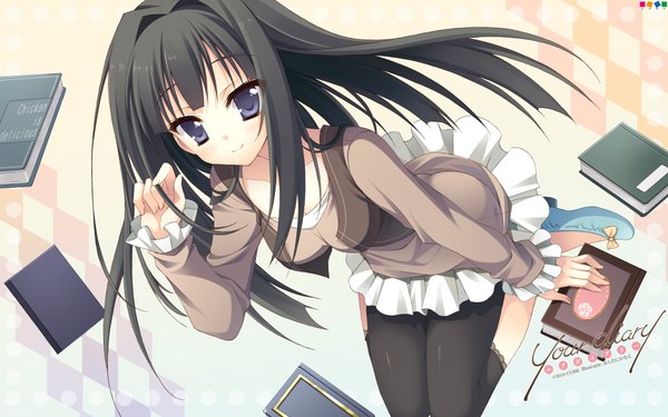 Anime picture 1920x1200 with your diary kantoku moribe (rabumanyo) long hair highres blue eyes black hair wide image white background girl book (books)