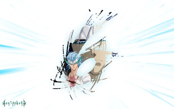 Anime picture 2560x1600 with bleach studio pierrot grimmjow jeagerjaques highres wide image white background blue hair pointy ears espada arrancar boy