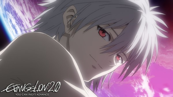 Anime picture 3422x1925 with neon genesis evangelion rebuild of evangelion evangelion: 2.0 you can (not) advance gainax nagisa kaworu single highres short hair red eyes wide image absurdres light smile grey hair boy planet earth