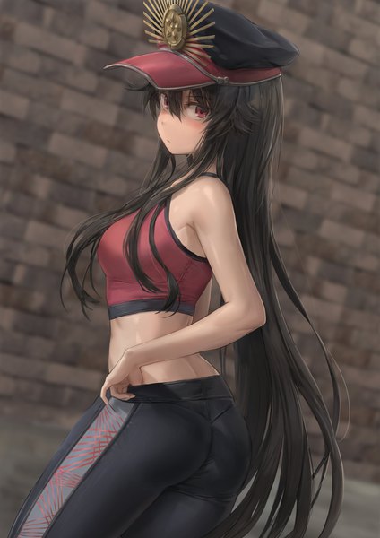 Anime picture 2896x4096 with fate (series) fate/grand order koha-ace oda nobunaga (fate) (all) oda nobunaga (fate) free style (yohan1754) single tall image looking at viewer blush fringe highres breasts black hair hair between eyes red eyes standing bare shoulders payot ass