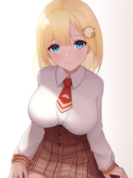 Anime picture 2945x3930 with virtual youtuber hololive hololive english watson amelia abeen jhong single tall image fringe highres short hair breasts blue eyes light erotic simple background blonde hair hair between eyes large breasts white background plaid skirt girl