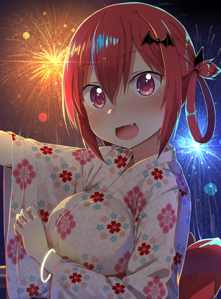 Anime-Bild 2171x2933 mit gabriel dropout doga kobo satanichia kurumizawa mcdowell greatmosu single tall image looking at viewer blush fringe highres short hair breasts open mouth hair between eyes large breasts payot pink hair outdoors traditional clothes :d