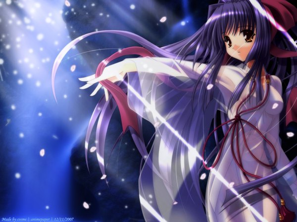Anime picture 1600x1200 with kao no nai tsuki kuraki suzuna very long hair light girl ribbon (ribbons) transparent clothing
