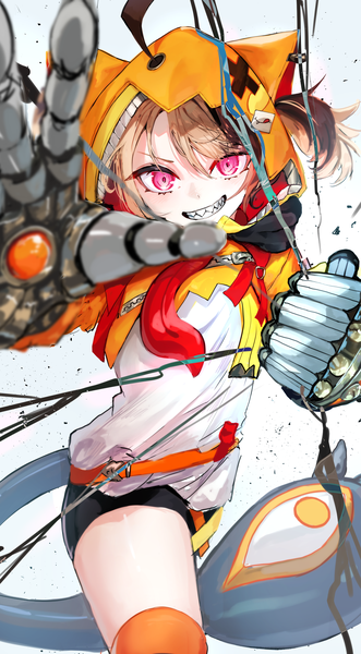 Anime picture 3365x6099 with virtual youtuber hololive hololive english gigi murin yukirenga noel single tall image looking at viewer highres blonde hair smile twintails absurdres ahoge pink eyes teeth grin short twintails fighting stance sharp teeth