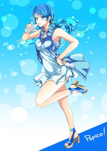 Anime picture 1500x2122 with original papico (ice cream) papico ivuki single long hair tall image looking at viewer blue eyes bare shoulders blue hair girl dress bubble (bubbles)