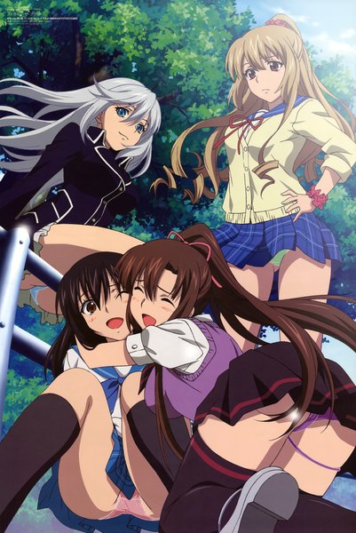 Anime picture 6062x9054 with strike the blood megami magazine himeragi yukina kirasaka sayaka la folia rihavein aiba asagi long hair tall image blush highres blue eyes light erotic black hair blonde hair red eyes brown hair multiple girls brown eyes absurdres white hair