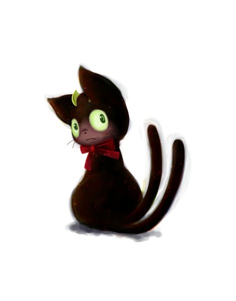 Anime picture 1111x1414 with ao no exorcist a-1 pictures kuro (ao no exorcist) single tall image white background sitting green eyes looking back horn (horns) bow animal cat