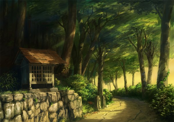 Anime picture 1000x701 with original you shimizu no people landscape plant (plants) tree (trees) forest