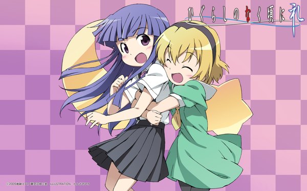 Anime picture 1920x1200 with higurashi no naku koro ni studio deen furude rika houjou satoko highres wide image hug