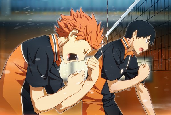 Аниме картинка 1200x811 с волейбол!! production i.g kageyama tobio hinata shouyou nyoronyoro чёлка короткие волосы чёрные волосы оранжевые волосы несколько мальчиков зубы крик игра в спортивные игры мужчина форма 2 мальчика