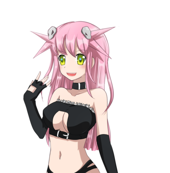 Anime picture 982x1000 with original rinine single long hair tall image blush light erotic smile bare shoulders green eyes pink hair transparent background girl gloves navel underwear panties elbow gloves collar