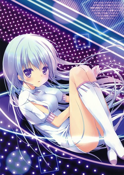 Anime picture 2570x3628 with original miyasaka miyu single long hair tall image blush highres purple eyes blue hair scan girl dress socks white socks