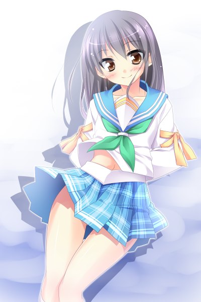 Anime picture 800x1200 with original mtu (orewamuzituda) single long hair tall image looking at viewer blush smile brown eyes grey hair girl uniform school uniform