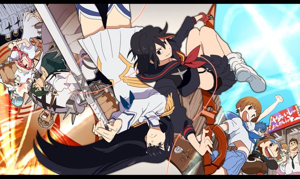 Anime picture 2013x1207 with kill la kill studio trigger matoi ryuuko kiryuuin satsuki jakuzure nonon mankanshoku mako gamagoori ira sanageyama uzu inumuta houka mikisugi aikurou guts (kill la kill) mankanshoku sukuyo mankanshoku matarou mankanshoku barazou gabukichi long hair highres open mouth black hair blonde hair