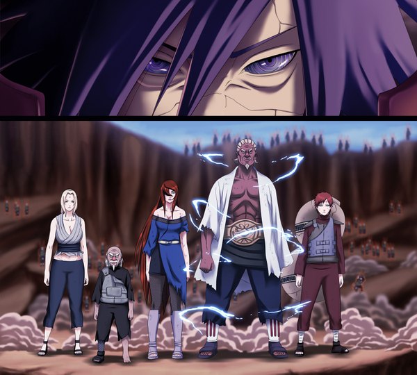 Anime picture 3000x2701 with naruto studio pierrot naruto (series) uchiha madara gaara tsunade raikage oonoki (tsuchikage) anvmadara shiroshikun666 chekoaguilar long hair looking at viewer fringe highres blonde hair brown hair standing purple eyes multiple girls