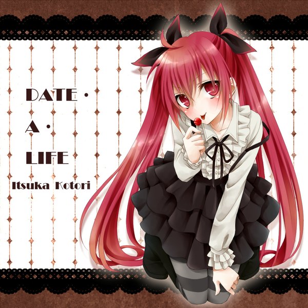 Anime picture 1024x1024 with date a live itsuka kotori may (artist) single long hair looking at viewer blush red eyes twintails red hair girl dress bow hair bow boots