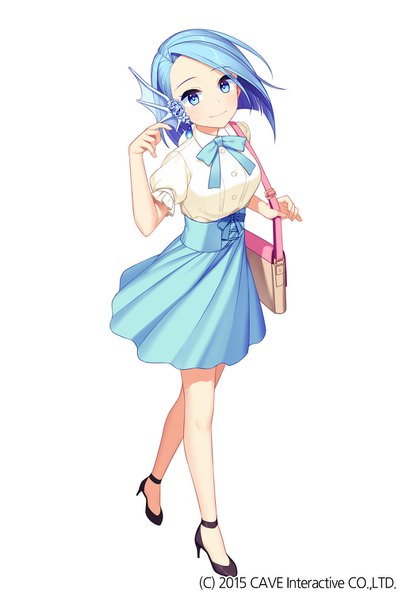 Anime picture 1024x1512 with gothic wa mahou otome roguran (gothic wa mahou otome) jenevan single tall image looking at viewer short hair blue eyes simple background white background blue hair full body light smile from above official art high heels puffy sleeves 2015 girl skirt