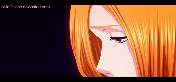 Anime picture 1928x900 with bleach studio pierrot inoue orihime akilachione single long hair highres simple background wide image profile pink eyes orange hair coloring black background close-up face girl