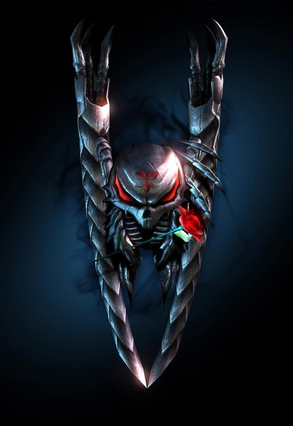 Anime picture 1280x1858 with devil may cry tall image red eyes night smoke flower (flowers) weapon rose (roses) skull